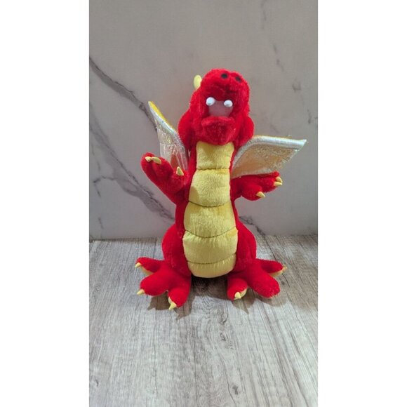 Vintage  Toy  Works Red Yellow Plush Dragon Toy Gold Wings 12  Stuffed Animal - Picture 10 of 10